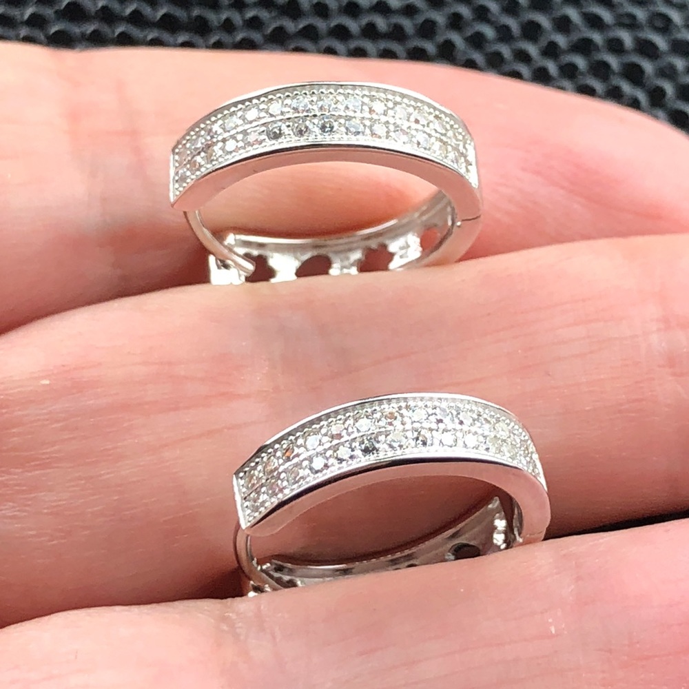 925 Sterling silver CZ pave hoop earrings